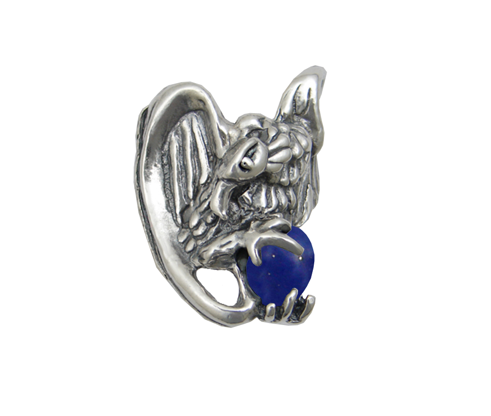 Sterling Silver Heavy Weight Vulture Ring With Lapis Lazuli Size 12